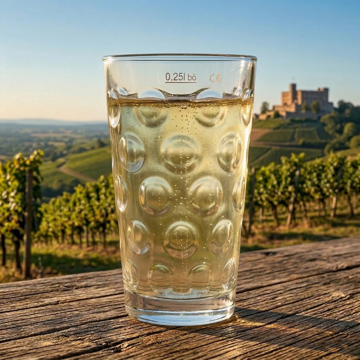 0,25 L Dubbeglas von Bäckling - in den Pfälzer Weinbergen mit Blick auf das Hambacher Schloss