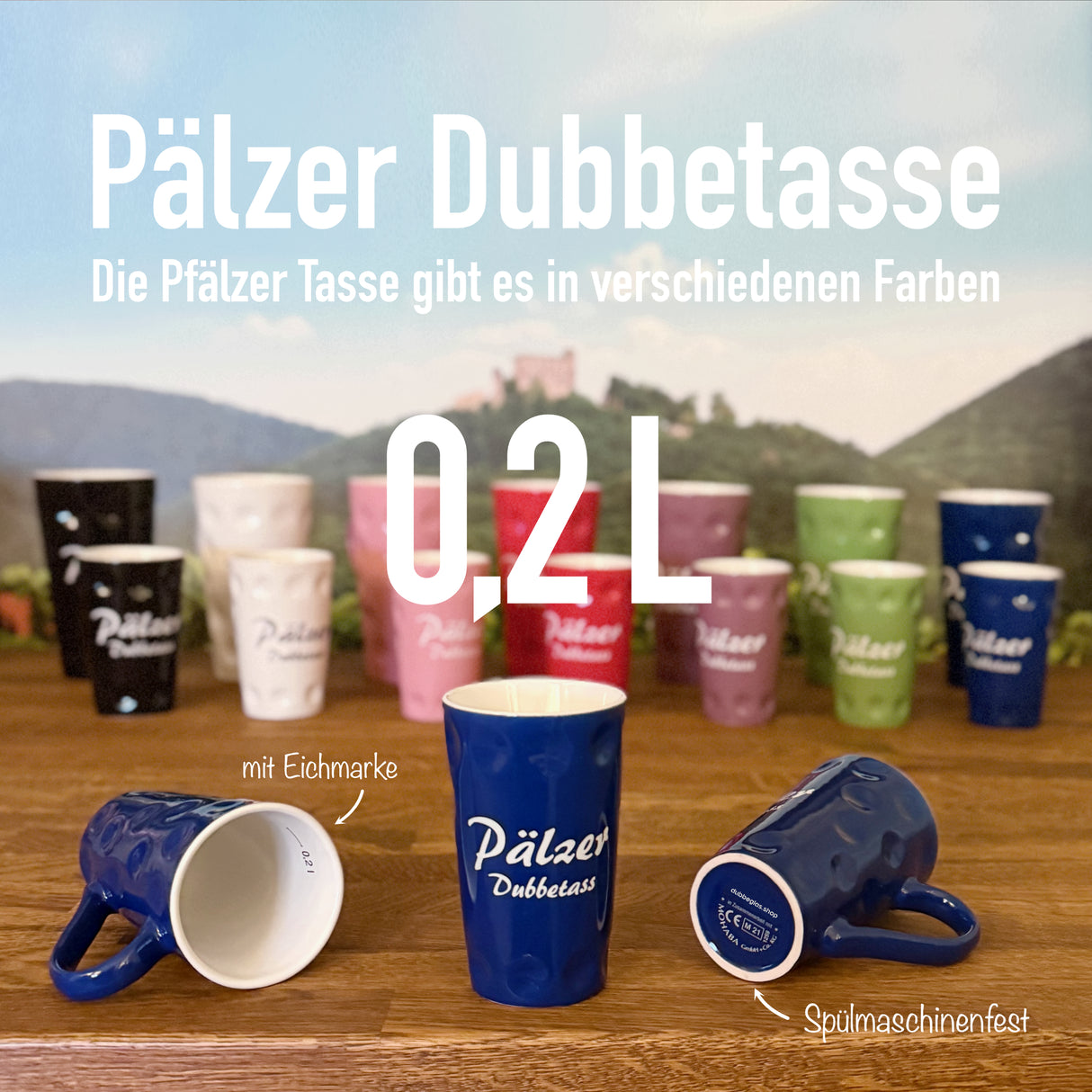 Blaue Pälzer Dubbetass 0,2 L - Pfalz Dubbetasse mit Aufdruck