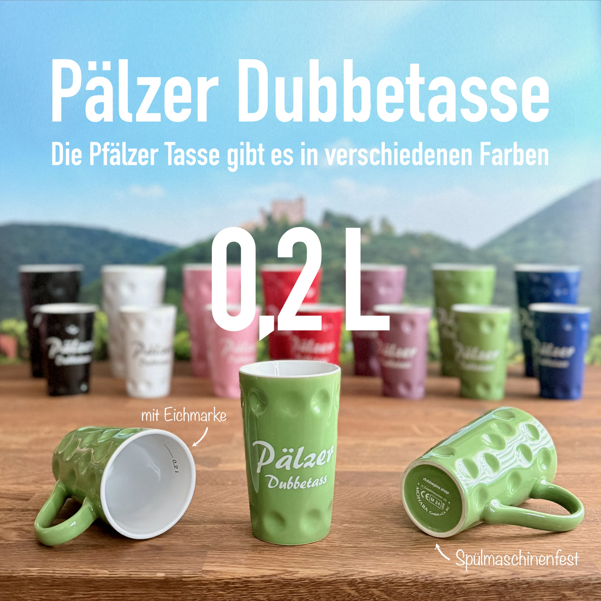 Grüne Pälzer Dubbetass 0,2 L - Pfalz Dubbetasse mit Aufdruck