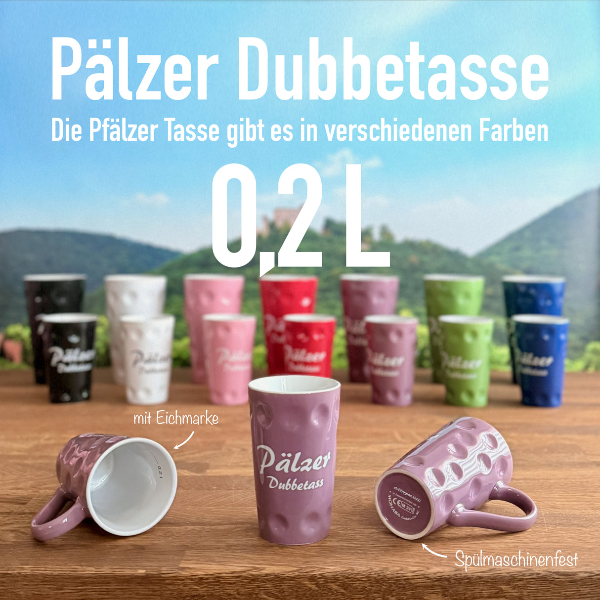 Lila Pälzer Dubbetass 0,2 L - Pfalz Dubbetasse mit Aufdruck