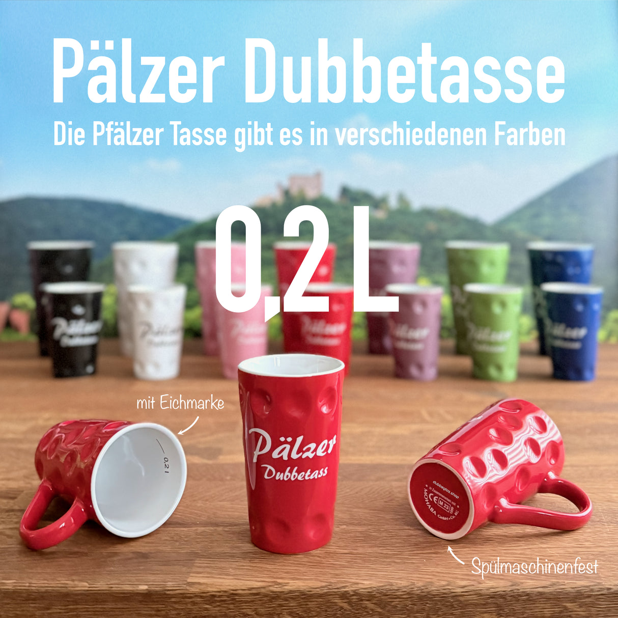 Rote Pälzer Dubbetass 0,2 L - Pfalz Dubbetasse mit Aufdruck