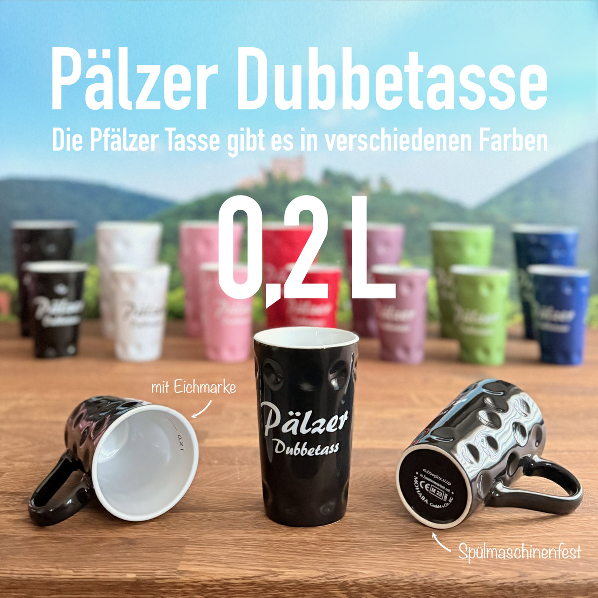 Schwarze Pälzer Dubbetass 0,2 L - Pfalz Dubbetasse mit Aufdruck