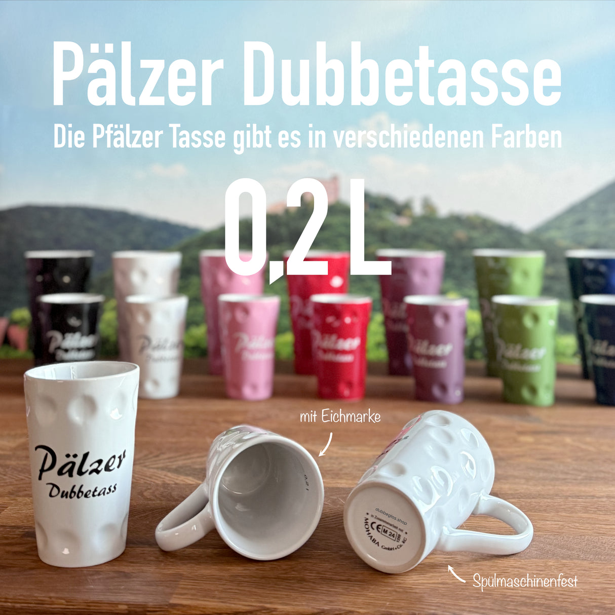 Weiße Pälzer Dubbetass 0,2 L - Pfalz Dubbetasse mit Aufdruck