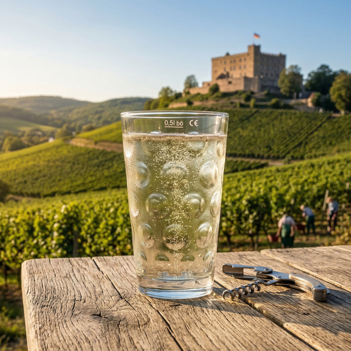 0,5 L Dubbeglas mit Pfälzer Schorle - Pfalz Weinberge und Hambacher Schloss