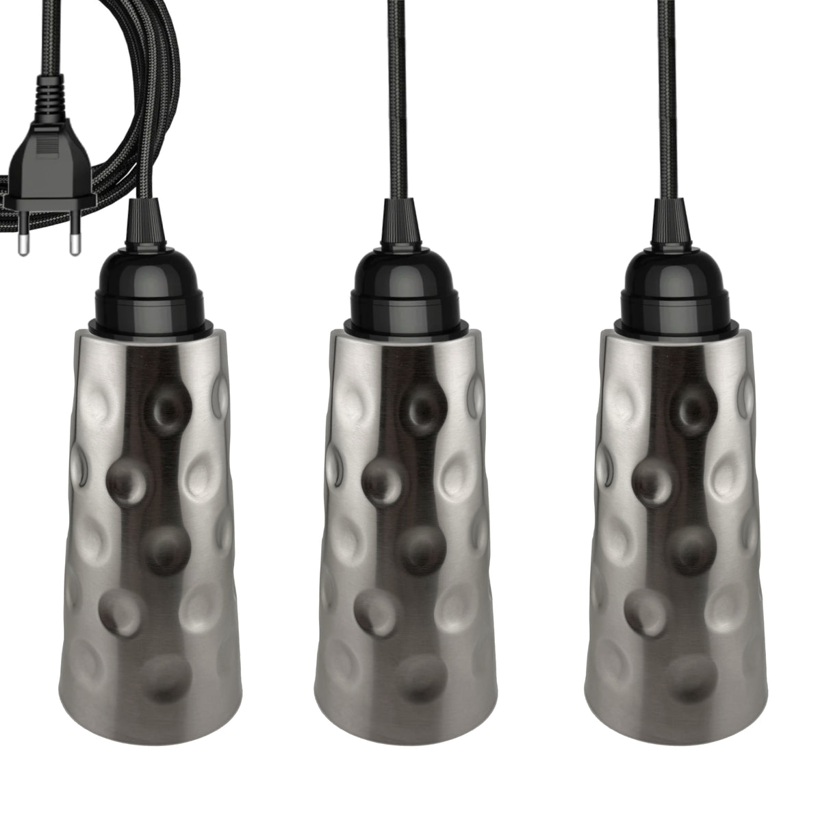 3 x Dubbeglas Lampe E27 mit Stecker & Schalter, 8 m (Bundle) schwarzes Stoffkabel