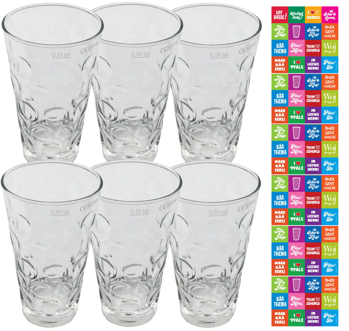 6 x Dubbegläser 0,5 L + Pfälzer Sprüche Untersetzer