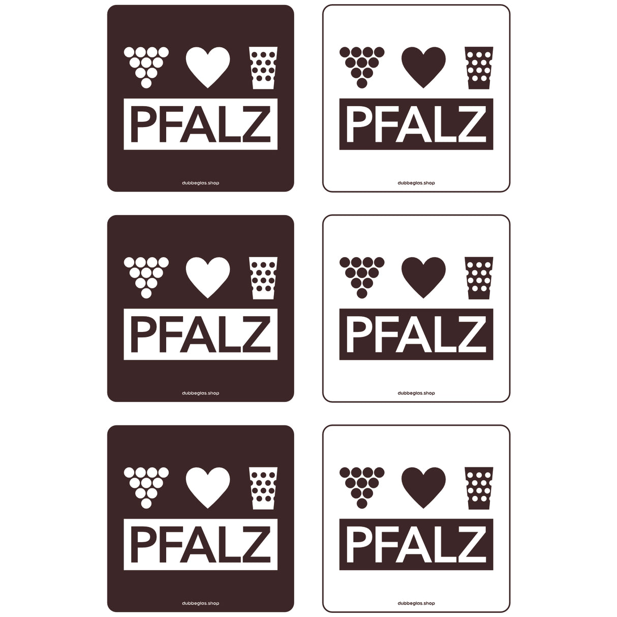6 x PFALZ Untersetzer, Vorderseite und Rückseite