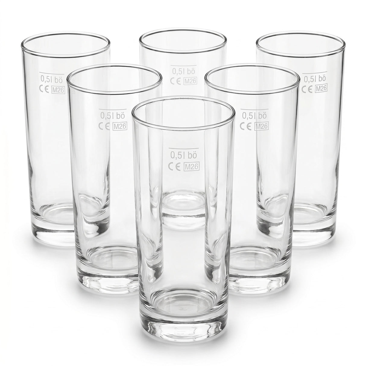 Tradition trifft Stil: 6 klassische Weinstangen aus klarem Glas à 0,5 Liter.