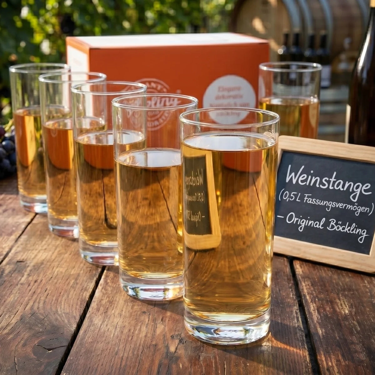 6 Schoppengläser bzw. Weinstangen aus Glas – klassisch, klar, pfälzisch