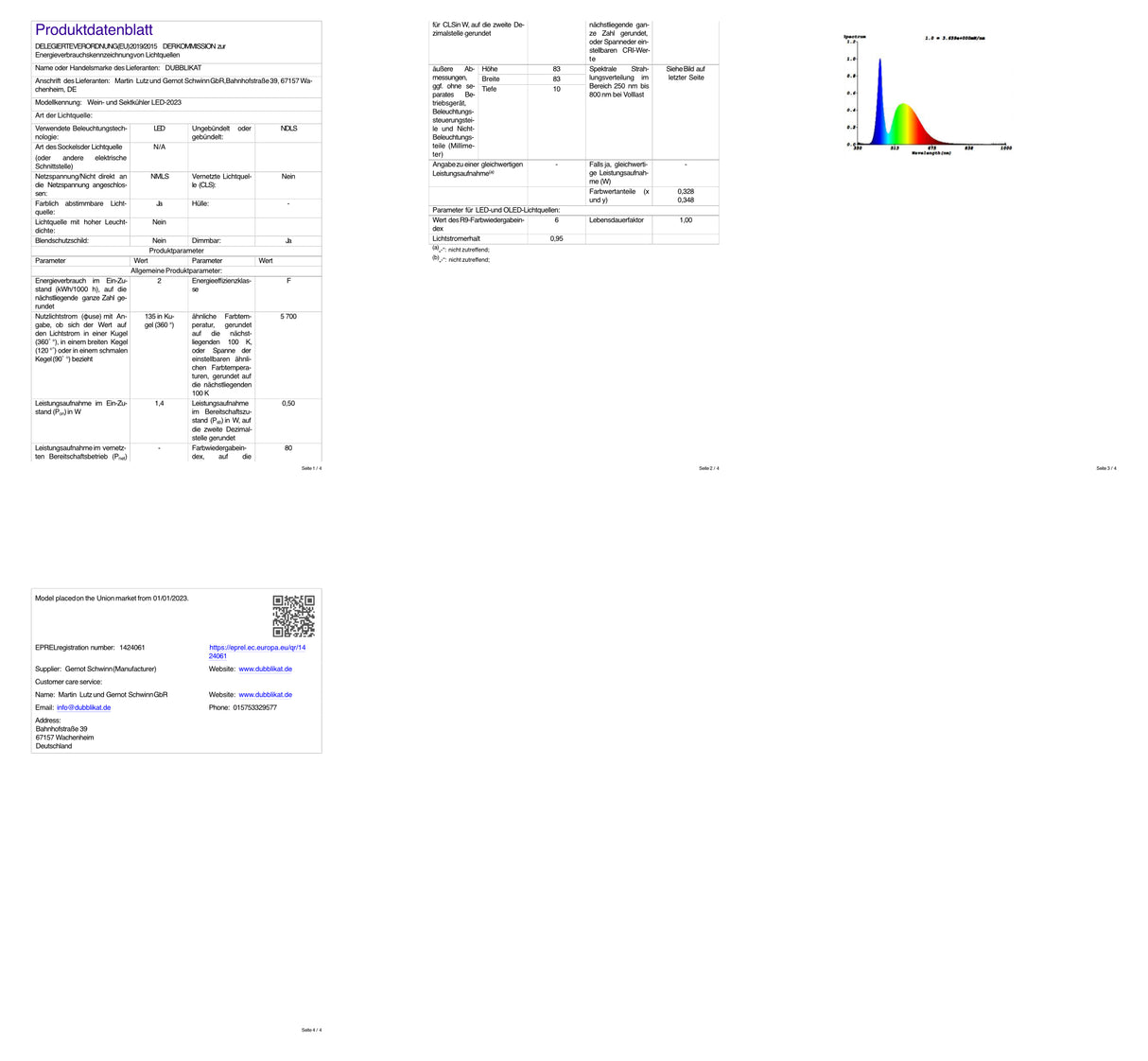 Produktdatenblatt LED Dubbeglas Weinkühler & Sektkühler