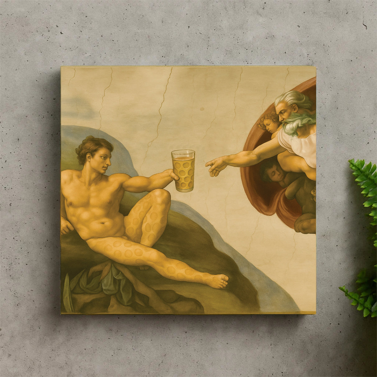 Adam mit Dubbeglas - Leinwand an Betonwand