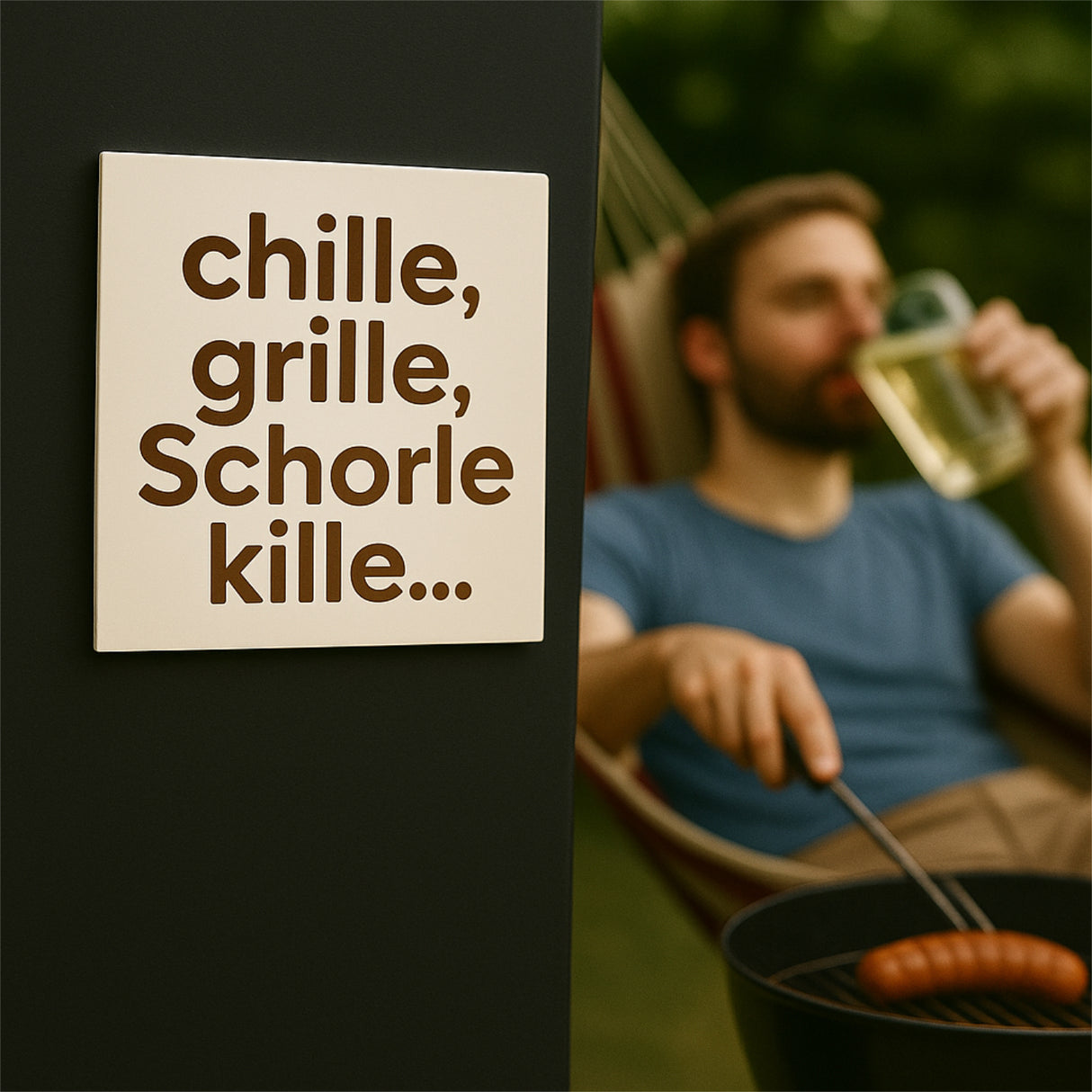 chille, grille, Schorle kille... Magnet, beige - mit einem Pfälzer