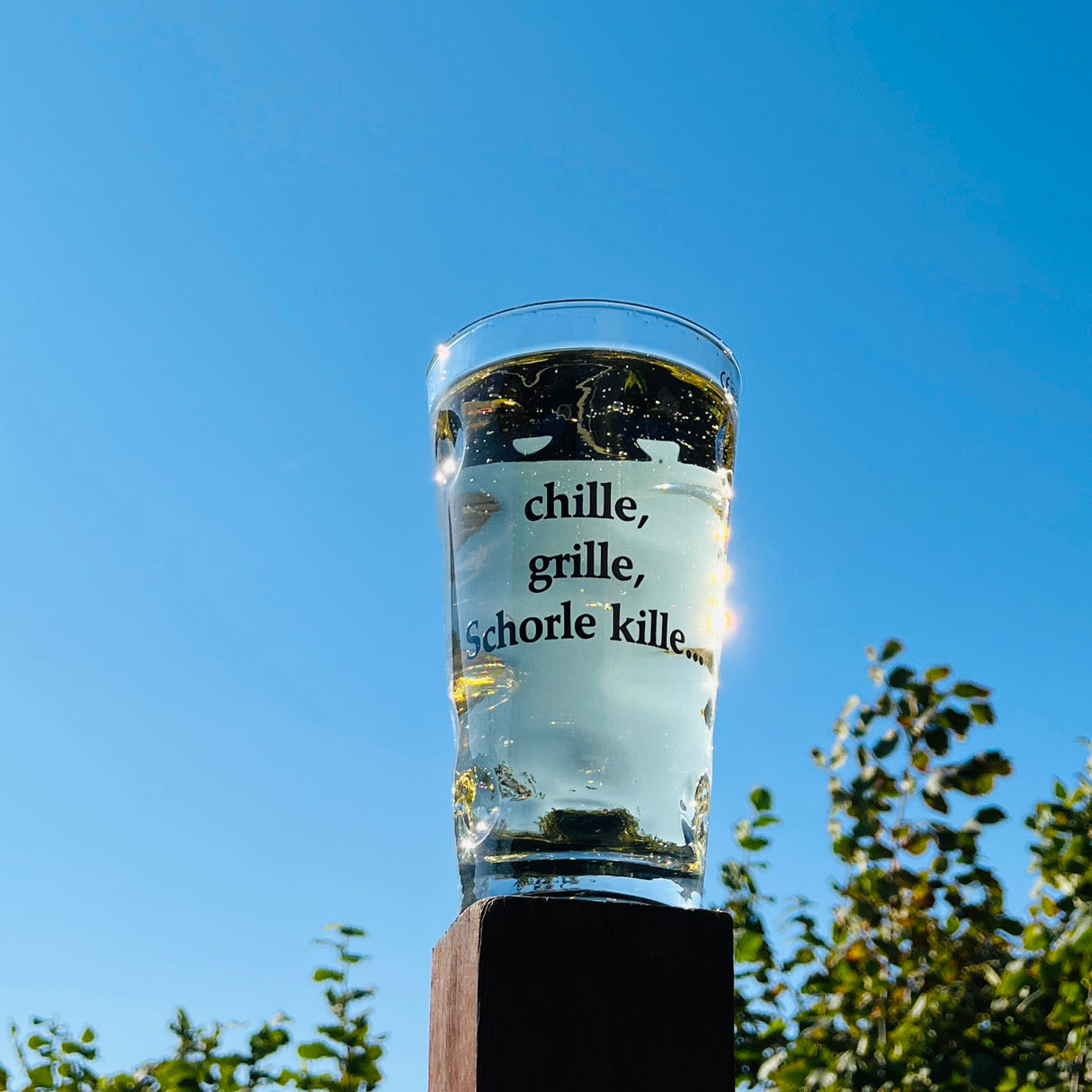 Chille, Grille, Schorle kille... Dubbeglas mit Pfälzer Rieslingschorle