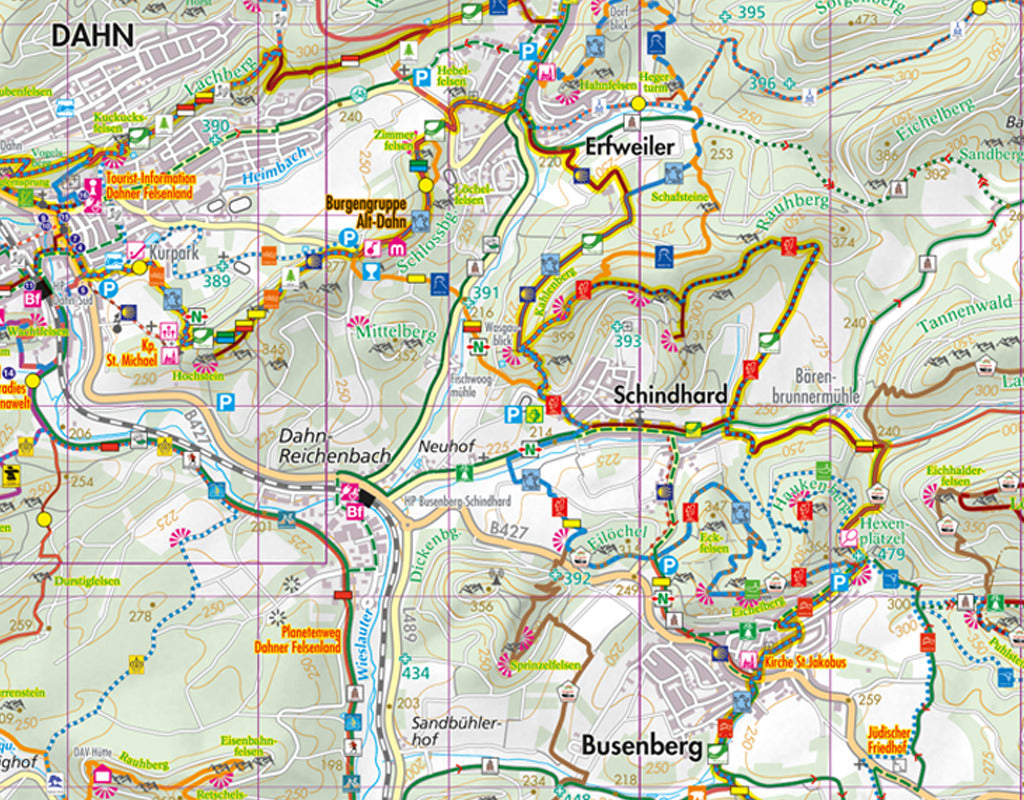 Dahner Felsenland Wanderkarte 1:25.000 -Ausschnitt Dahn, Erfweiler, Schindhard, Busenberg, Reichenbach