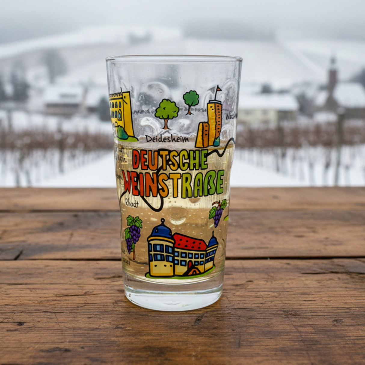 Deutsche Weinstraße Dubbeglas 0,5 L - bunt bedruckt, im Winter