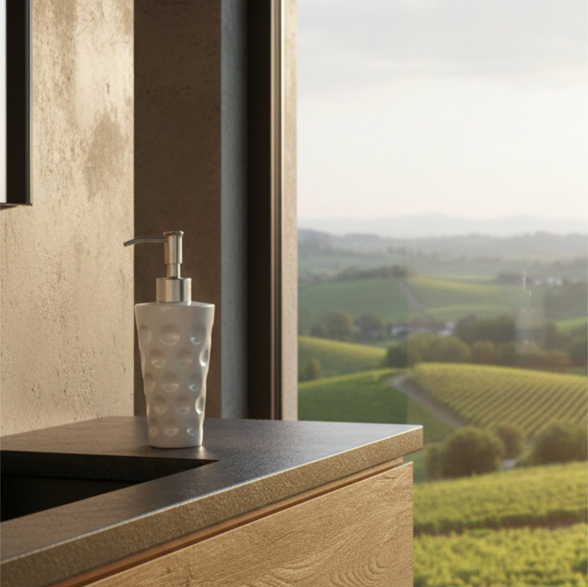 Dubbeglas Seifenspender (Griffelbuzzer) - weiß, am Waschbecken