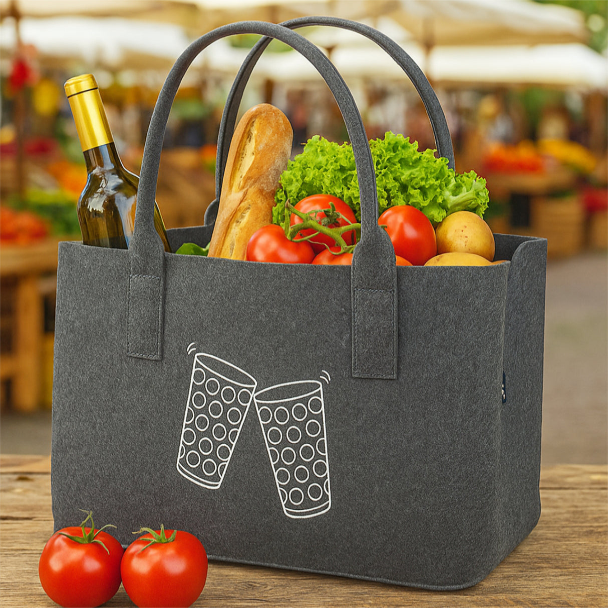 Dubbeglas Filztasche auf dem Wochenmarkt