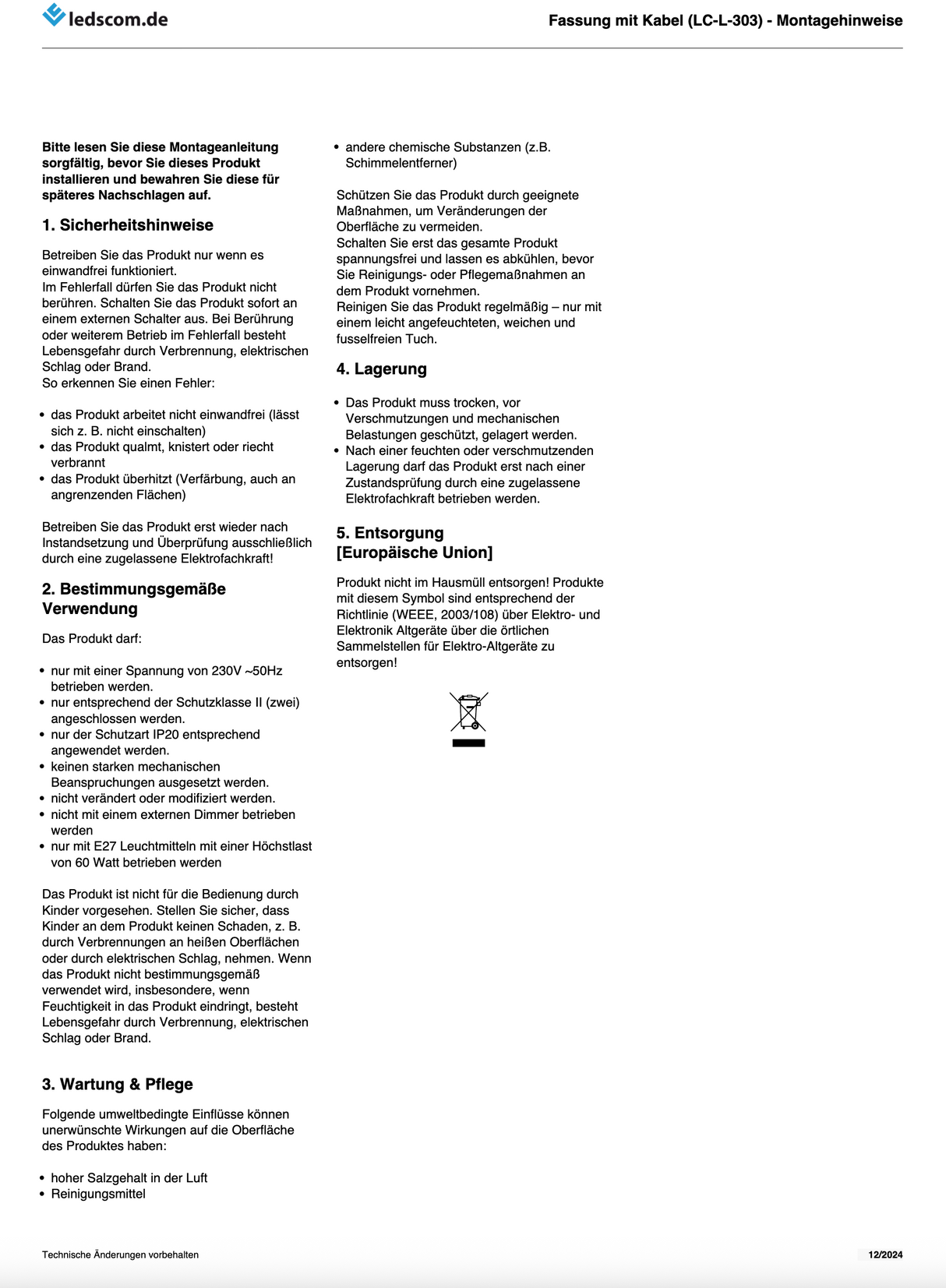 Dubbeglas Lampe - Montagehinweis