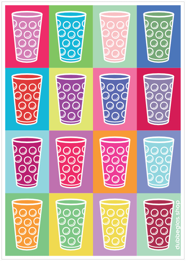 Farbige Dubbegläser Postkarte (bunter Hintergrund)