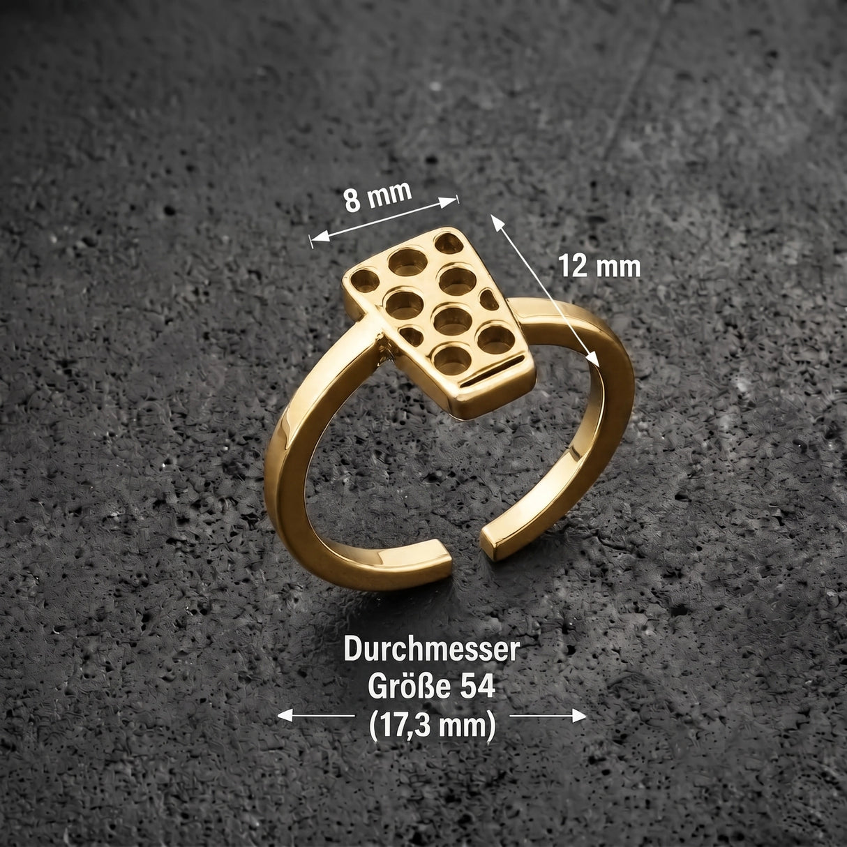 Dubbeglas Ring - Edelstahl in Gold, Größenangabe