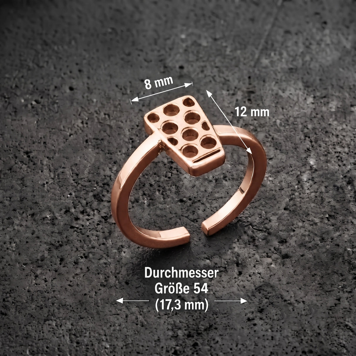Dubbeglas Ring - Edelstahl in Roségold, Größenangabe