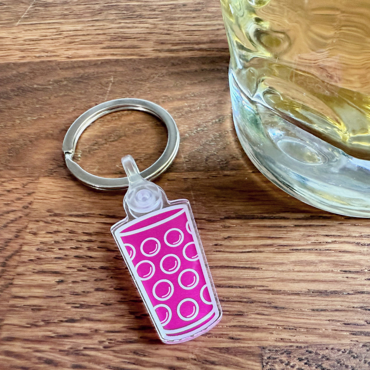 Dubbeglas Schlüsselanhänger (Acryl), pink und Schorleglas