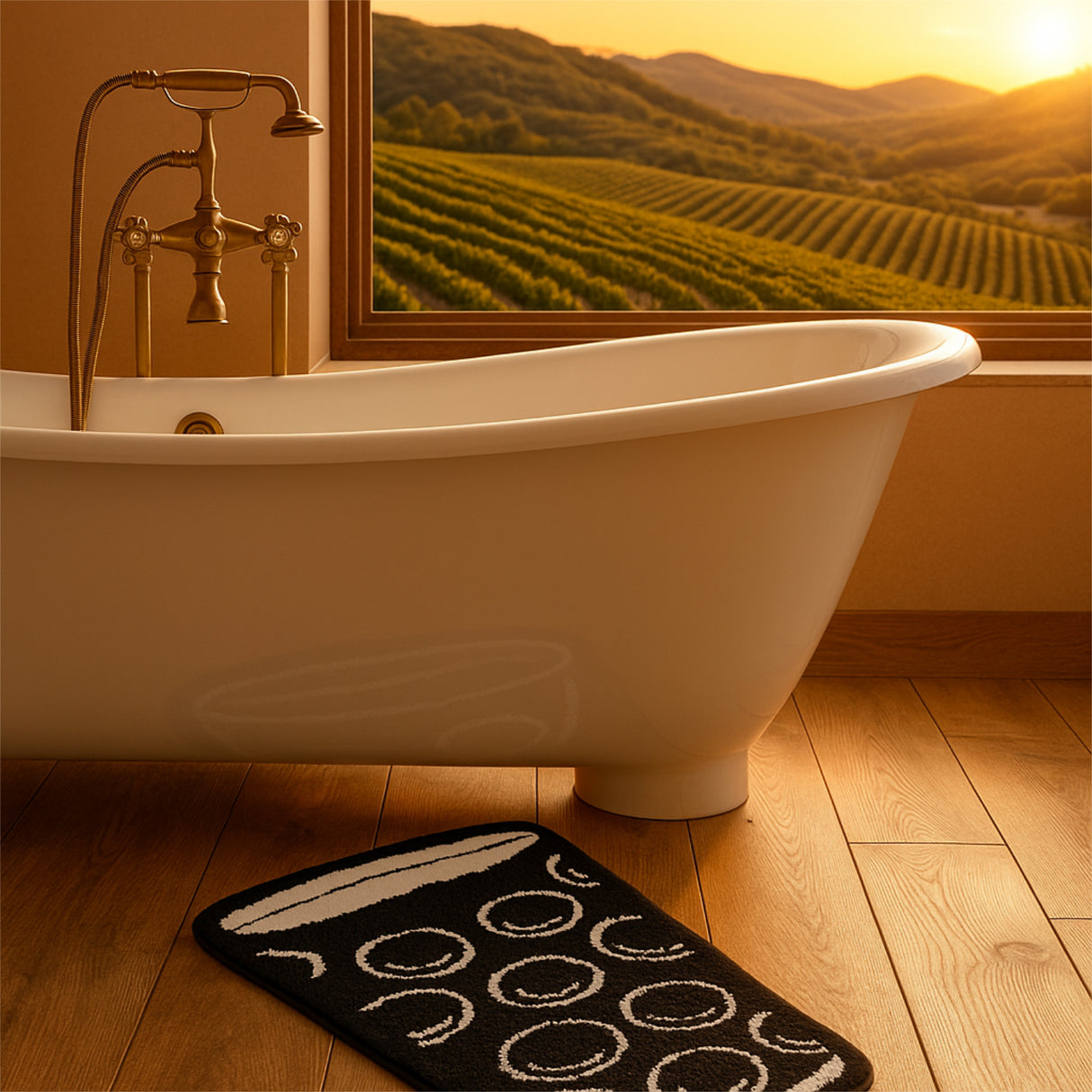 Der schwarze Dubbeglas Teppich im Bad