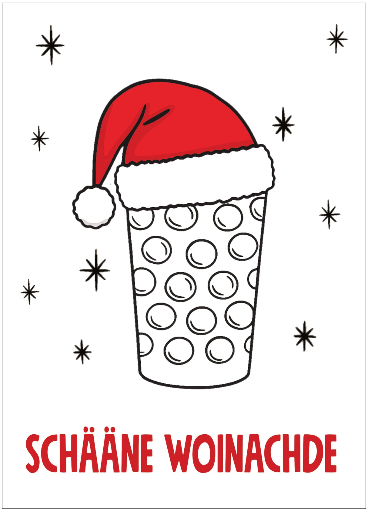 Dubbeglas mit Weihnachtsmütze - Schääne Woinachde, Pfalz Weihnachtspostkarte