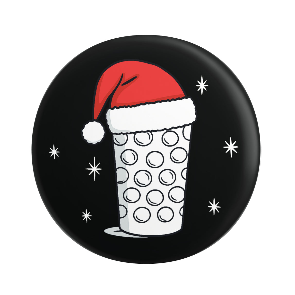 Dubbeglas mit Weihnachtsmütze - Button Ø 25 mm, Schwarz