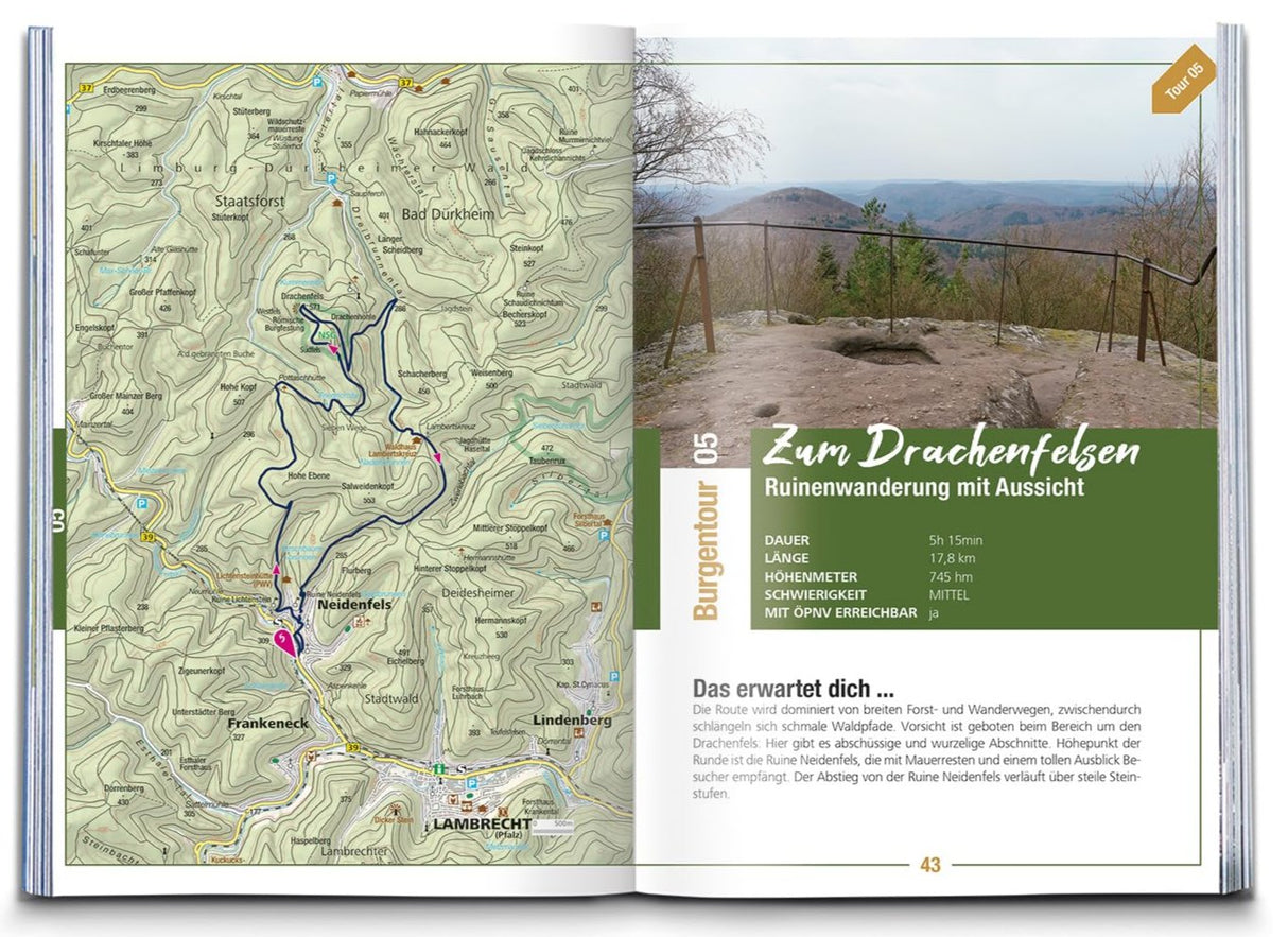 Endlich Waldluft - Pfälzerwald & Deutsche Weinstraße (Kompass Wanderführer) - Drachenfelsen Tour