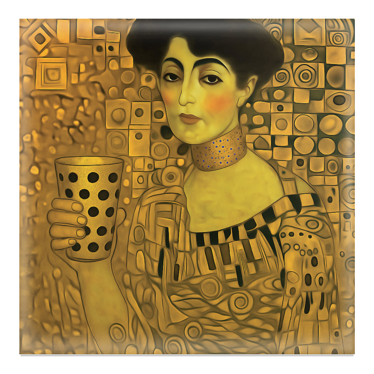 Frau in Gold mit Dubbeglas - Magnet