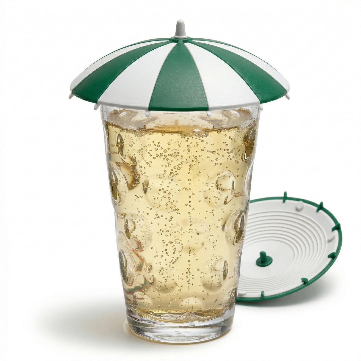 Der Dubbeglas Deckel in Grün/Weiß sorgt für entspannten Trinkgenuss