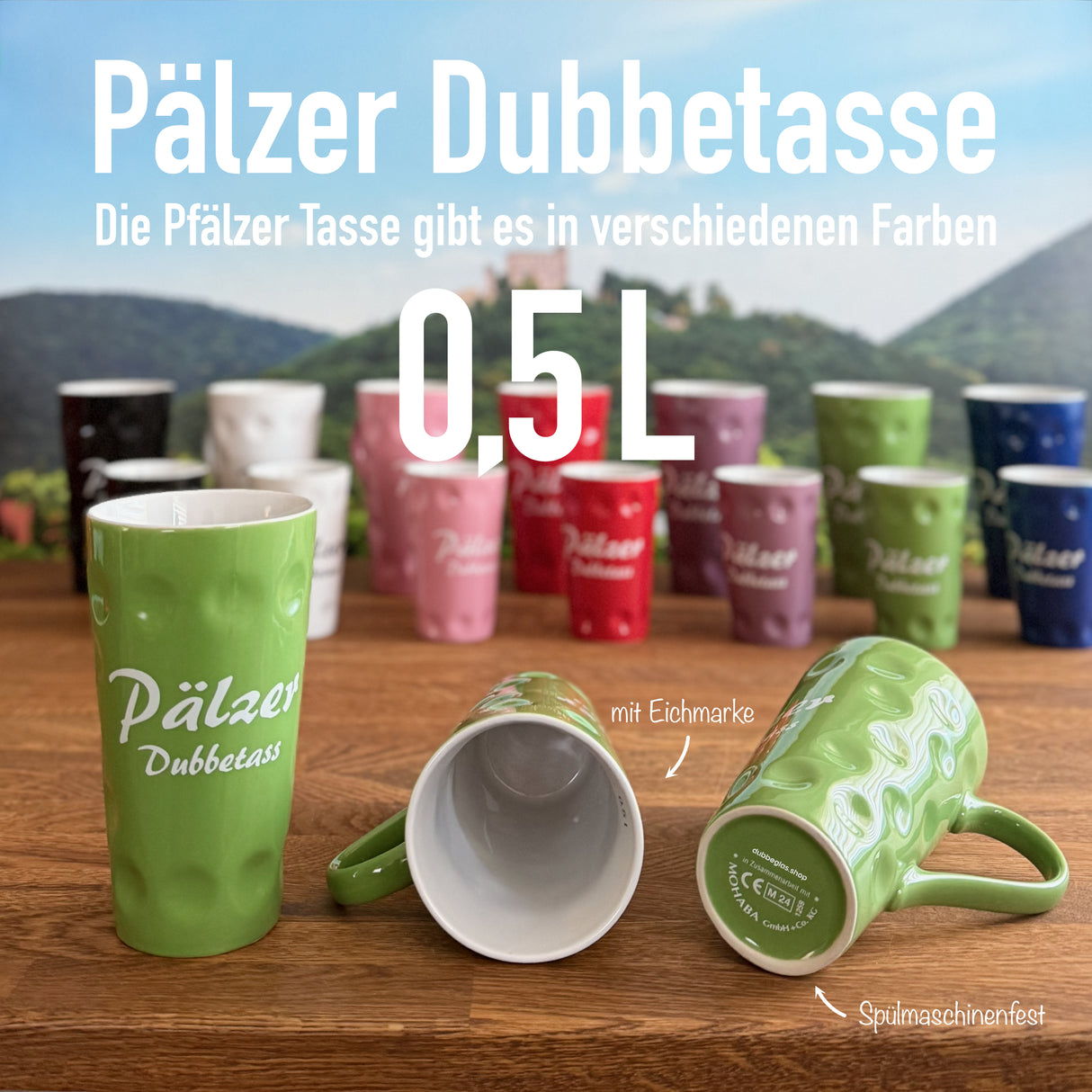 Grüne Pälzer Dubbetass 0,5 L - Dubbetasse mit Aufdruck