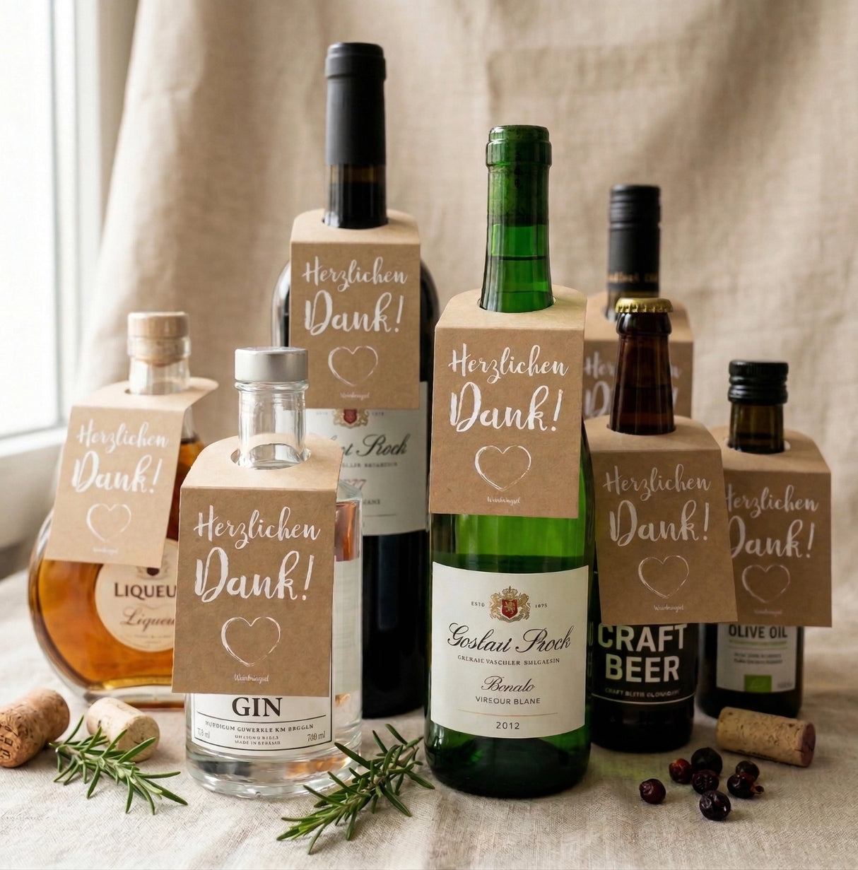 Herzlichen Dank! Flaschenanhänger. Der Geschenkanhänger passt auf kleine und große Flaschen.