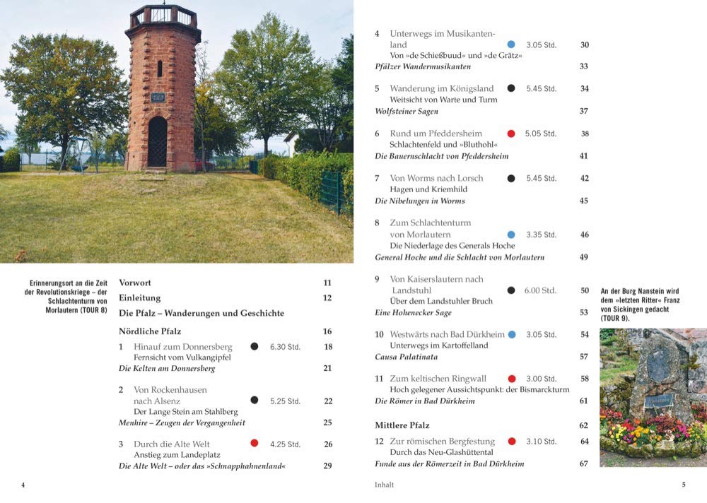 Historische Pfade - Pfalz Wanderführer, Inhaltsverzeichnis
