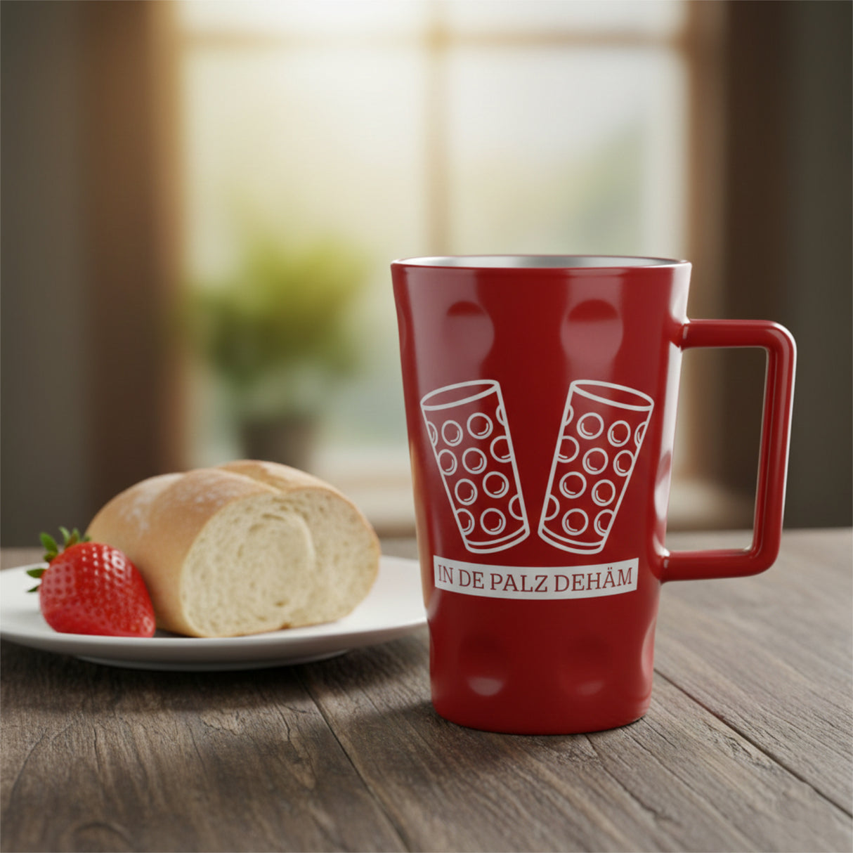 In de Palz dehäm - Dubbeglas Tässel (Dubbetässel) - Rot, für Kaffee oder Tee