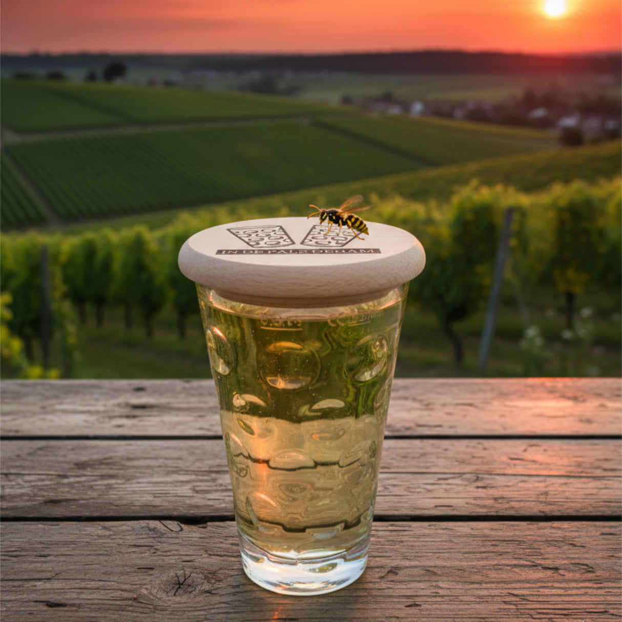 In de Palz dehäm - Dubbedeckel mit Aufdruck, in Pfälzer Weinbergen - Schutz vor Wespen