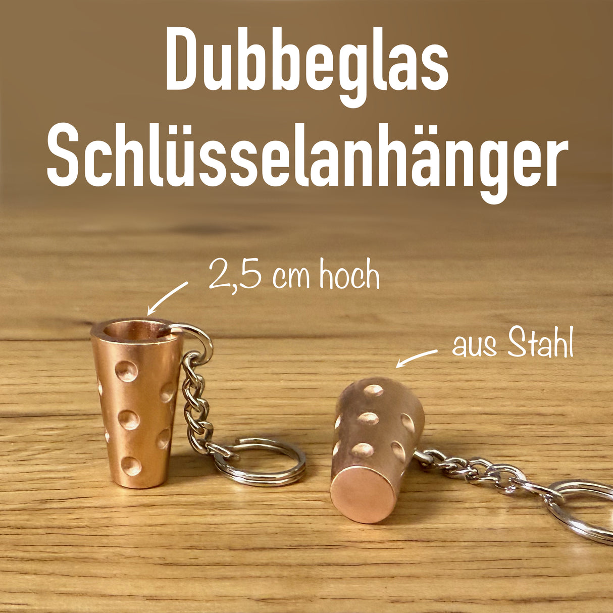 Kupfer - Dubbeglas Schlüsselanhänger aus Stahl
