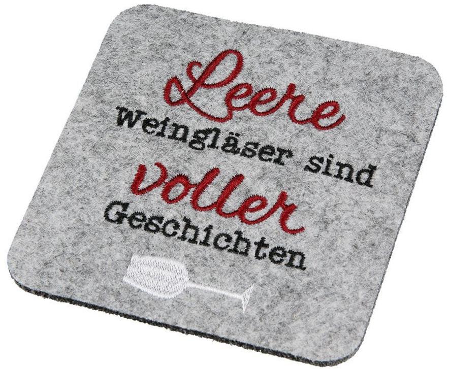 Leere Weingläser sind voller Geschichten - Weinglas Filzuntersetzer