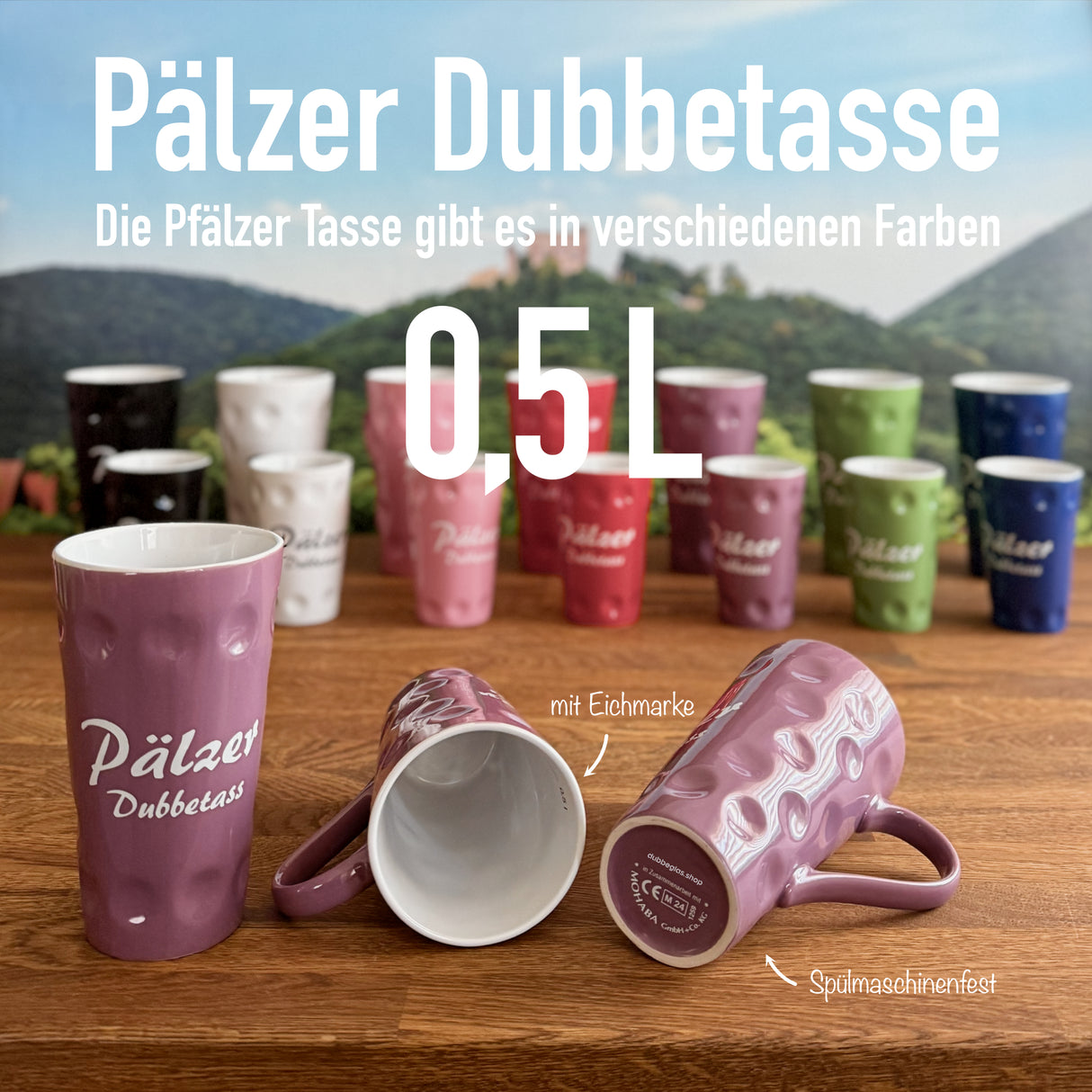 Lila Pälzer Dubbetass 0,5 L - Dubbetasse mit Aufdruck, flieder