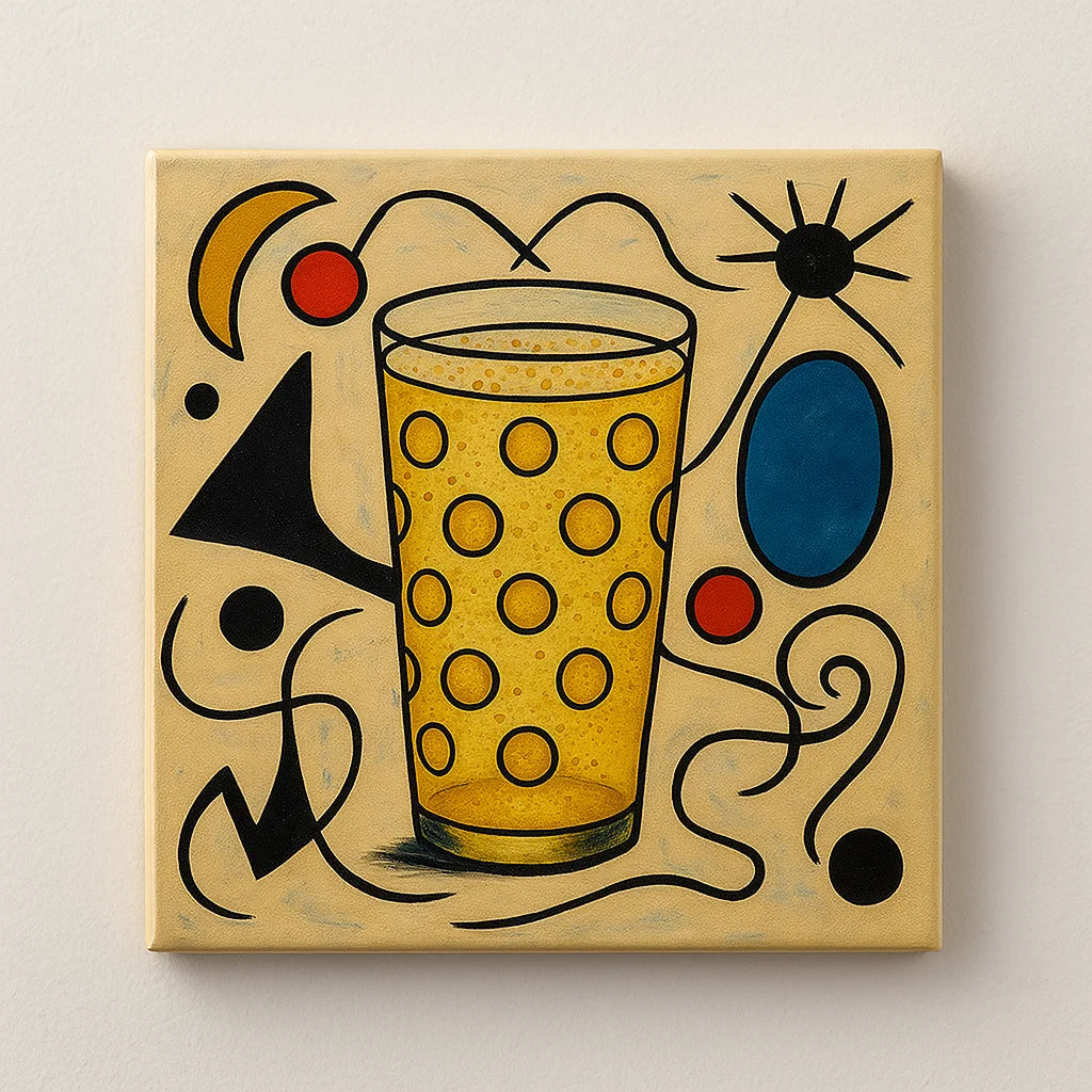 Miró und Dubbeglas - Leinwand an weißer Wand