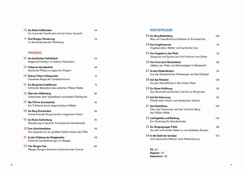 Mystische Pfade Pfalz - Wanderführer, Inhaltsverzeichnis