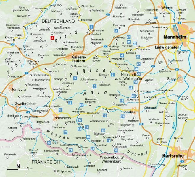 Mystische Pfade Pfalz - Wanderführer, Karte