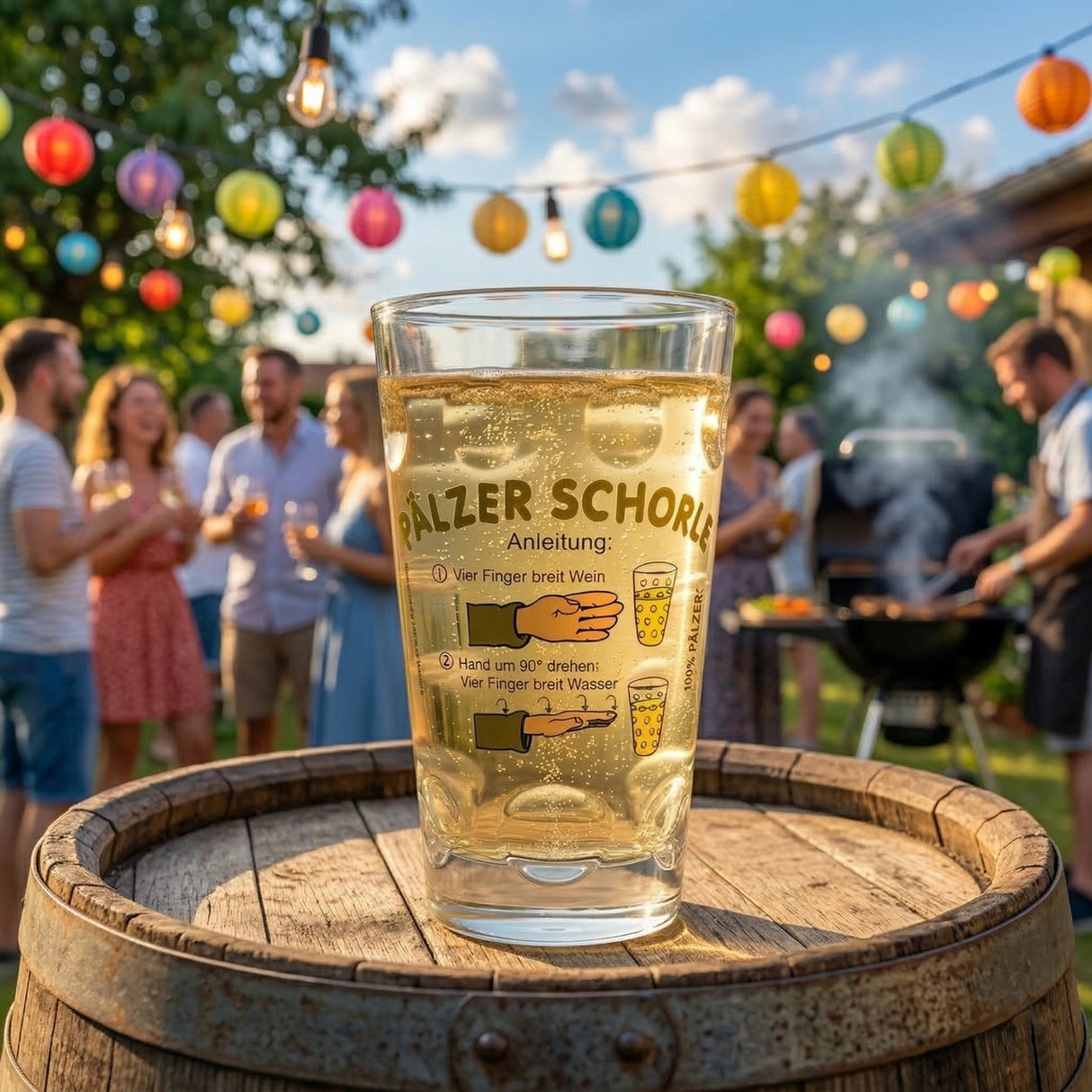 Pälzer Schorle Dubbeglas 0,5 Liter auf einer Grillparty