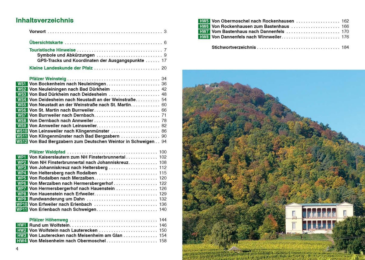 Pfälzer Weitwanderwege Wanderführer, Inhaltsverzeichnis