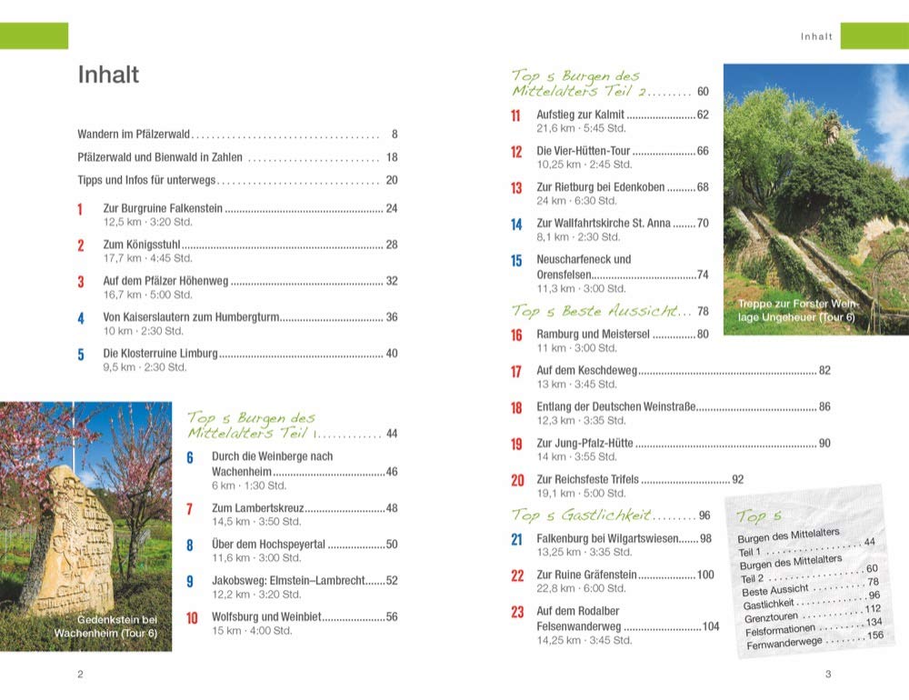 Pfälzerwald & Bienwald Wanderführer, Inhaltsverzeichnis