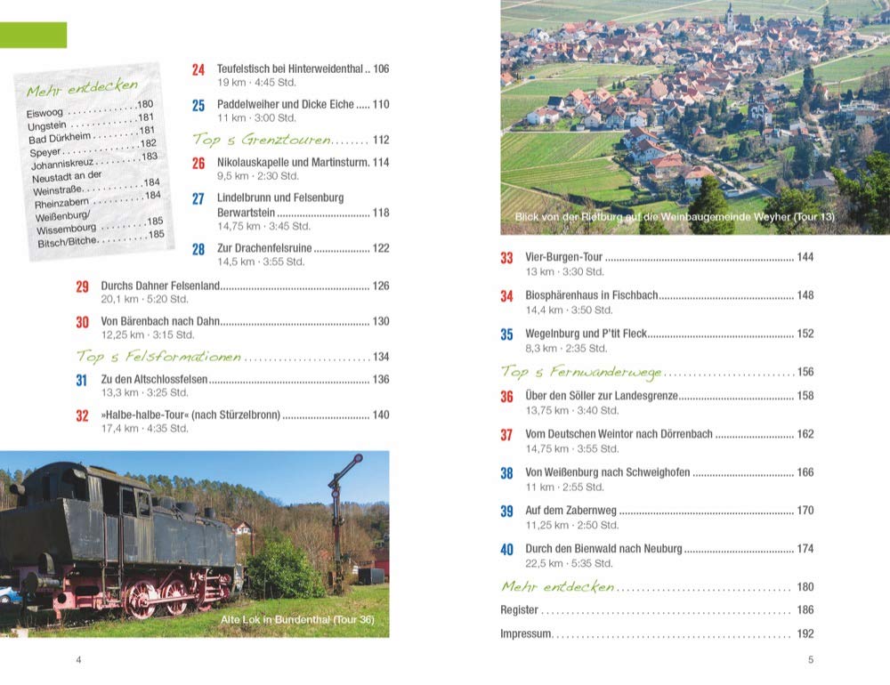 Pfälzerwald & Bienwald Wanderführer, Inhaltsverzeichnis