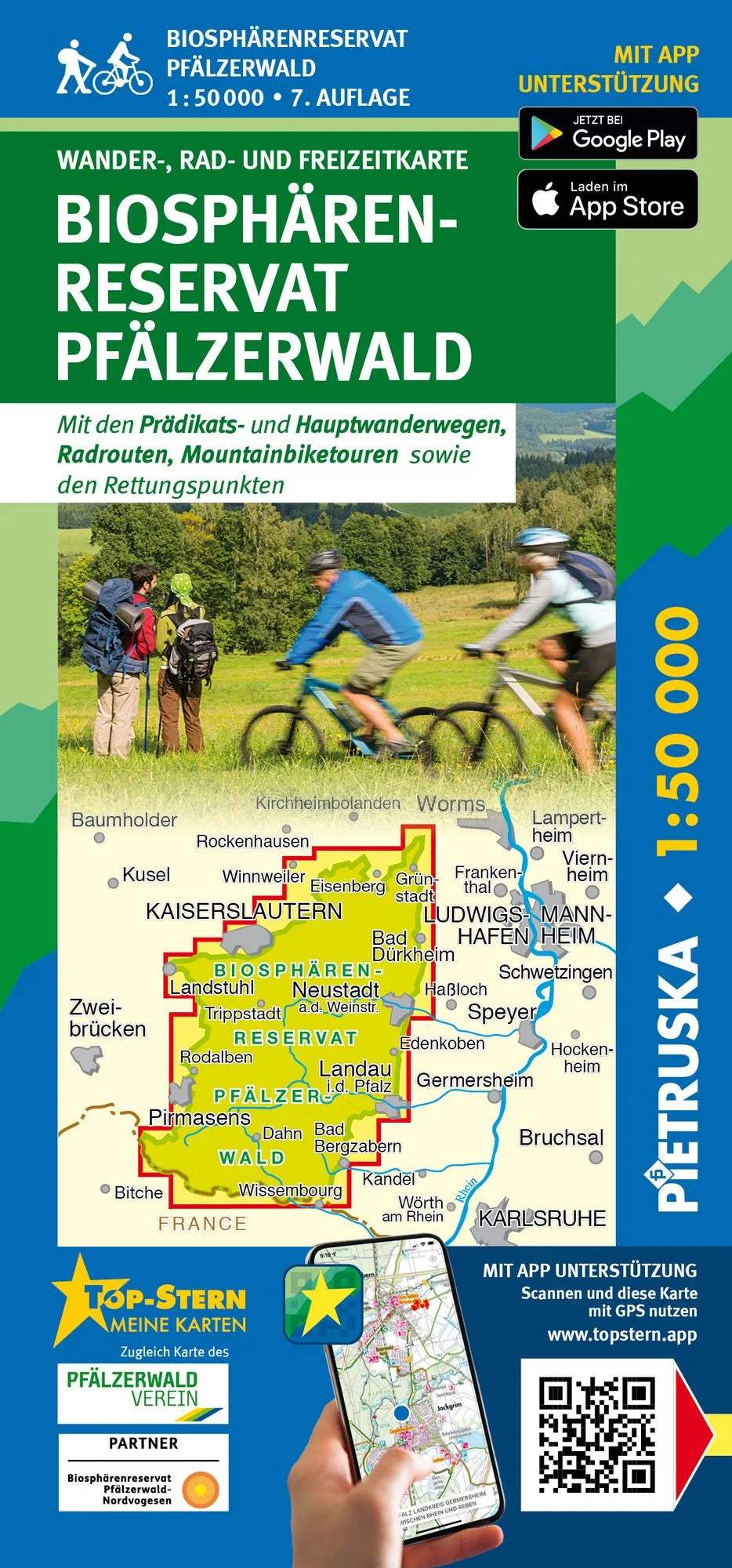 Biosphärenreservat Pfälzerwald Wanderkarte 1:50.000 - mit App