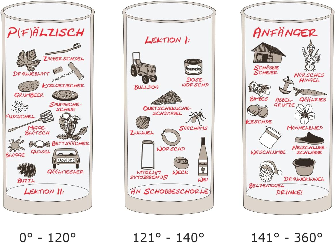 Pfälzisch für Anfänger I - II Schoppenglas 0,5 l - von allen Seiten