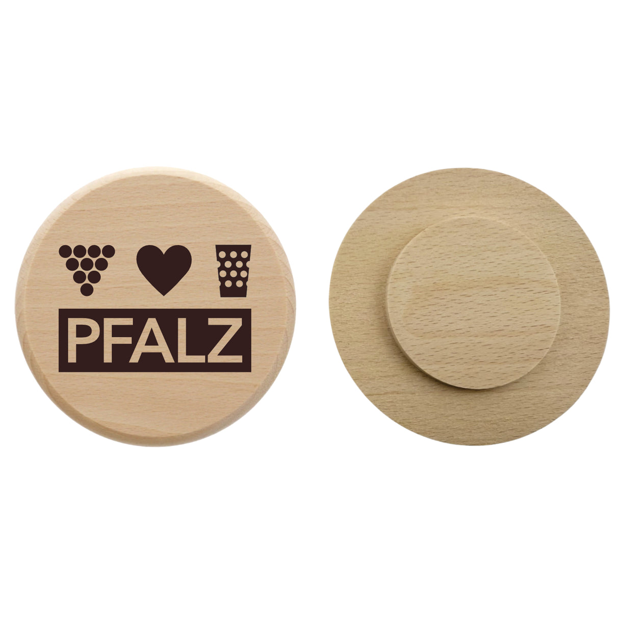 Pfalz - Dubbeglas Deckel aus Holz, Vorderseite und Rückseite